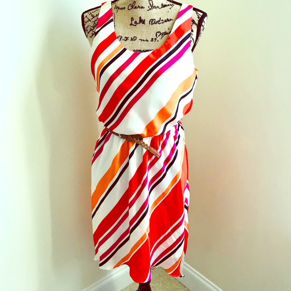Asymmetrical silk striped dress